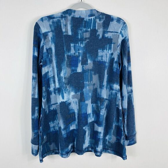 LOGO Lounge Lori Goldstein Sz XS Abstract Print Cloud Waffle Mock Neck Top Blue - Picture 2 of 5